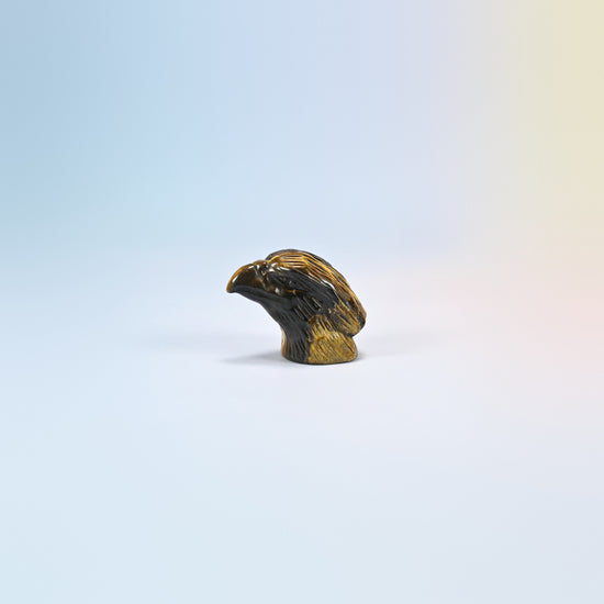 2 inch natural tiger eye eagle head carving, golden brown chatoyant bands