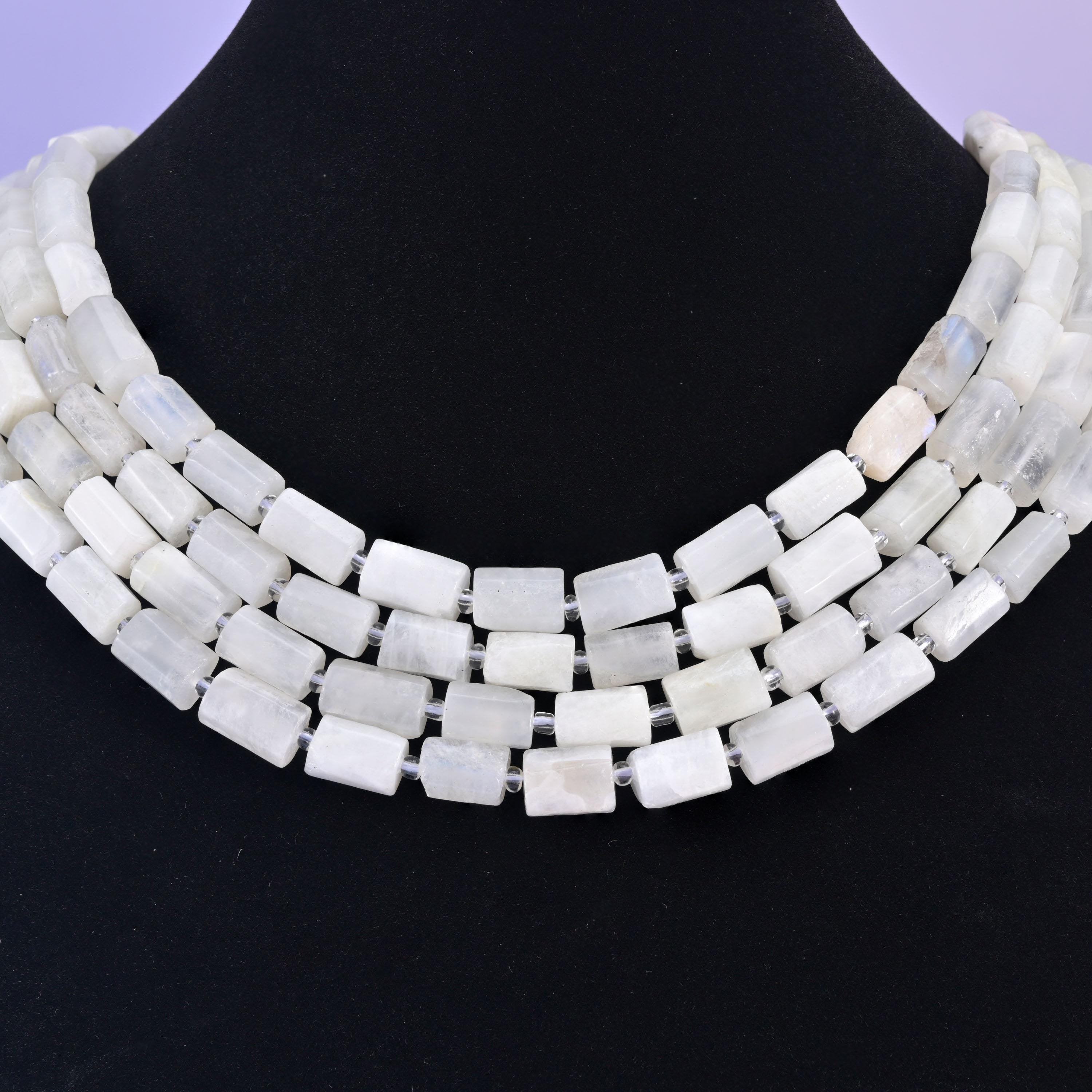 White Moonstone beads, faceted tube, 12x8mm