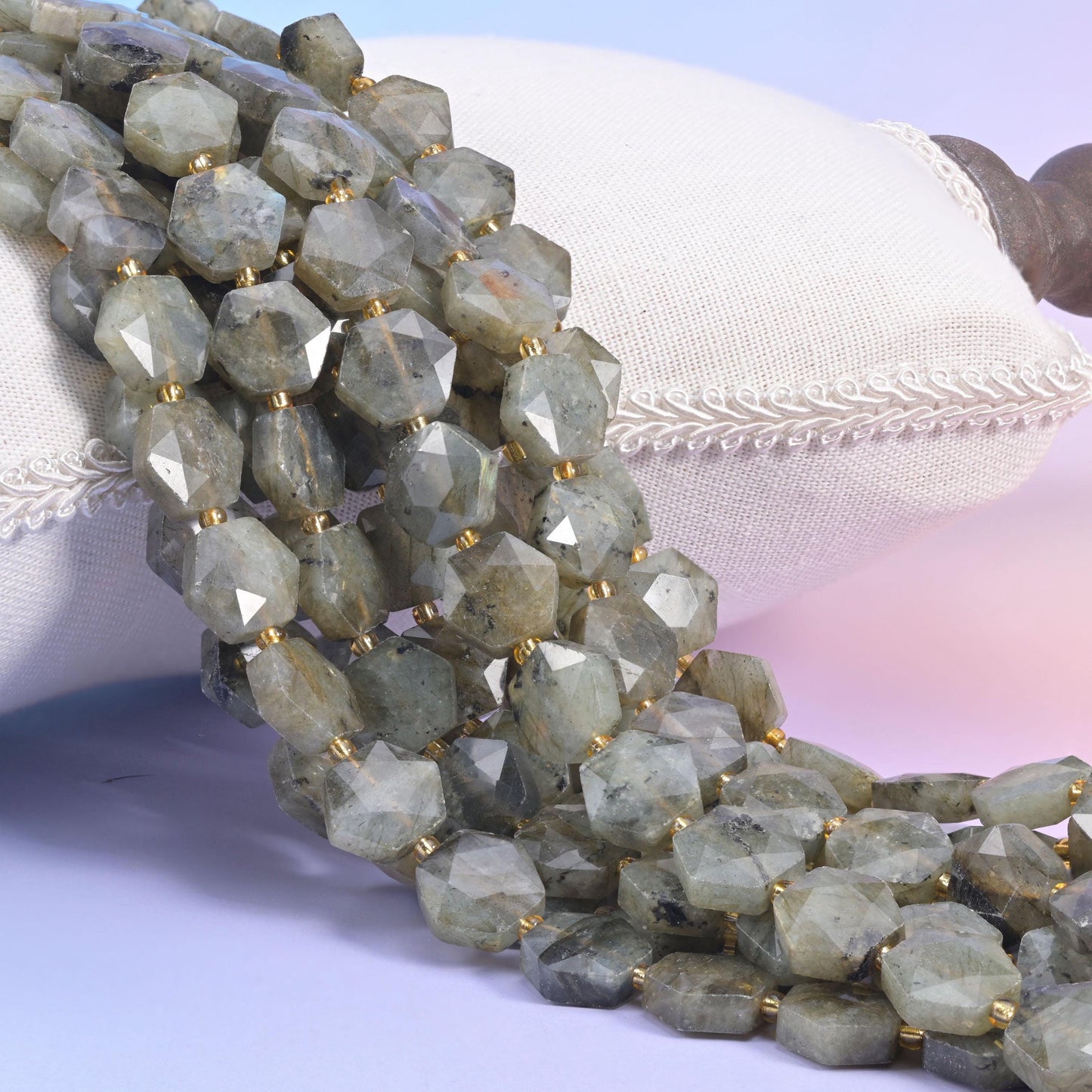 Gray Labradorite Flat Faceted Hexagon Beads, natural stone with blue and gold flash