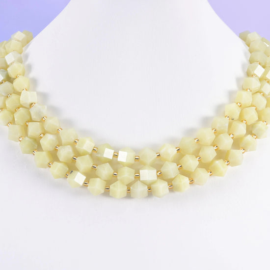 Lemon Jade beads, faceted diamond rhombus, 10mm