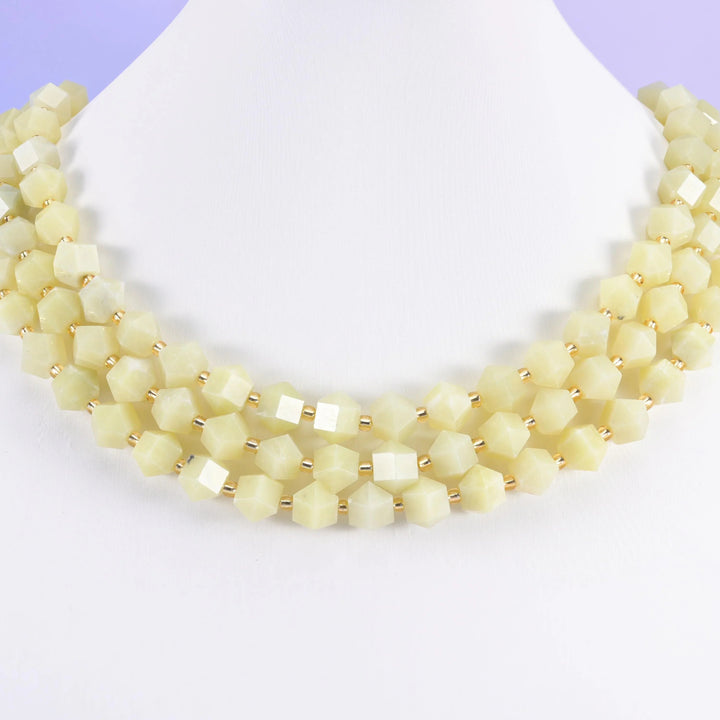 Lemon Jade beads, faceted diamond rhombus, 10mm