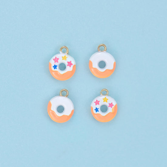 Enamel Star Sprinkle Donut Charm 10x8mm in peach icing with star sprinkles