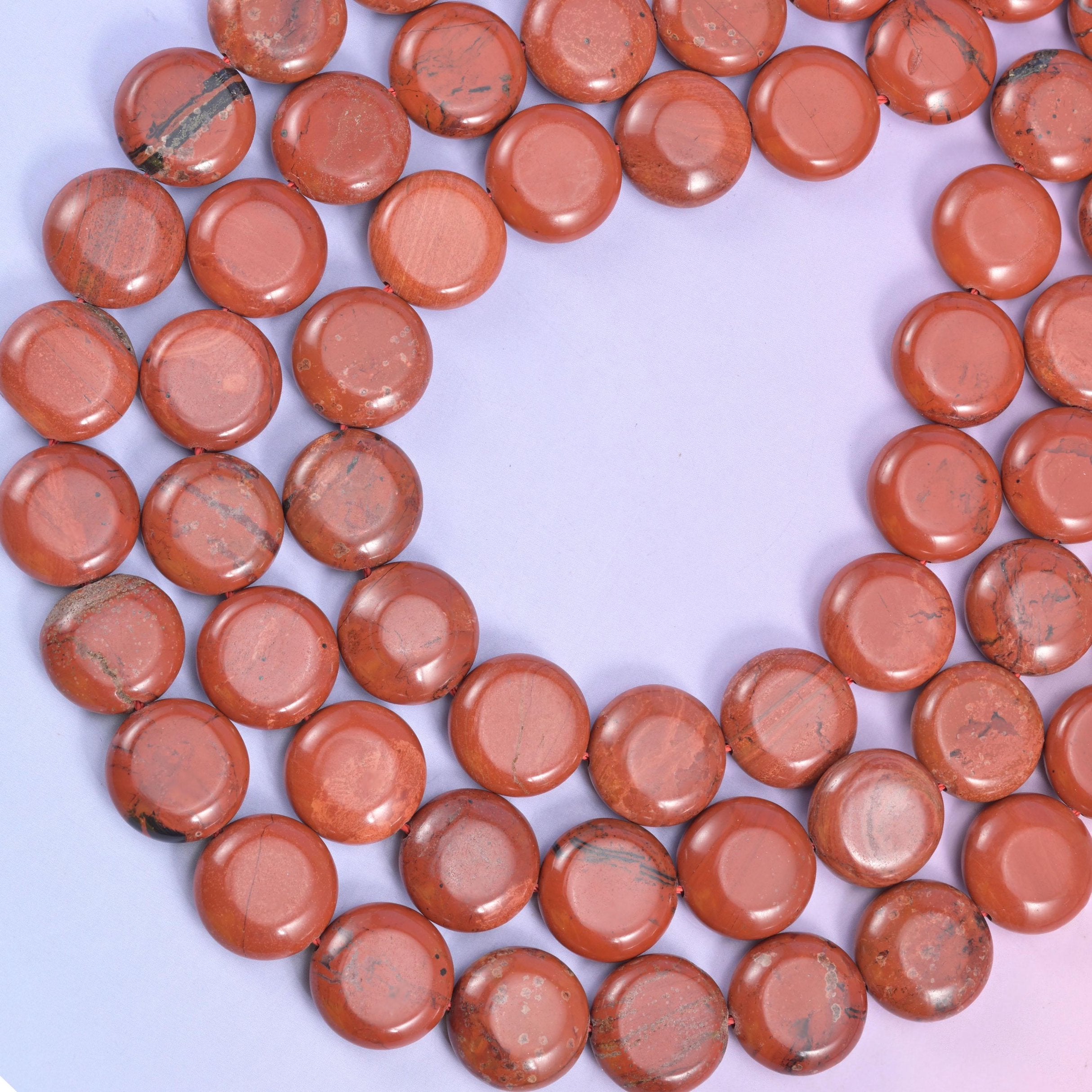Red Jasper coin beads, 1.2mm centre-drilled hole