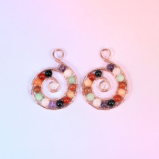 Chakra Gemstone Wired Spiral Pendant, 6mm round gemstone beads