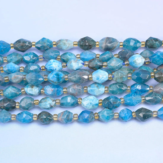 Rice barrel cut Blue Apatite beads