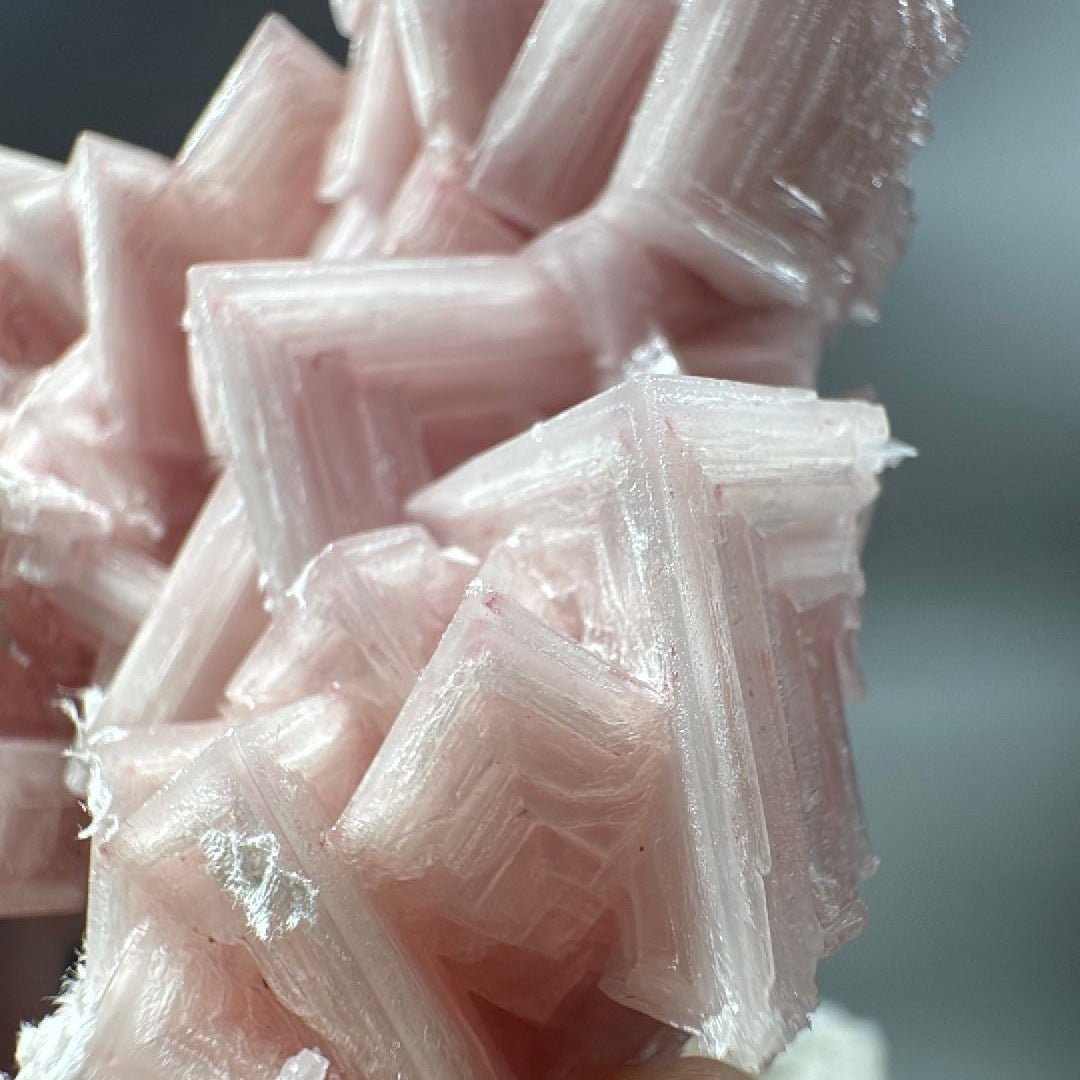 California pink halite specimen, natural interlocking hopper crystals