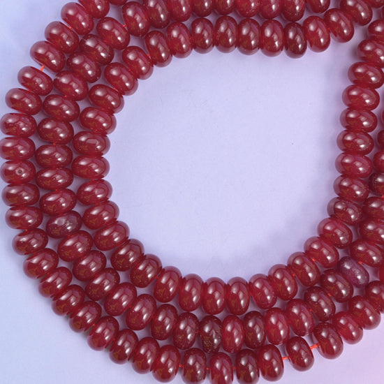 Ruby Red Dyed Jade rondelle beads, approximately 75 beads per strand