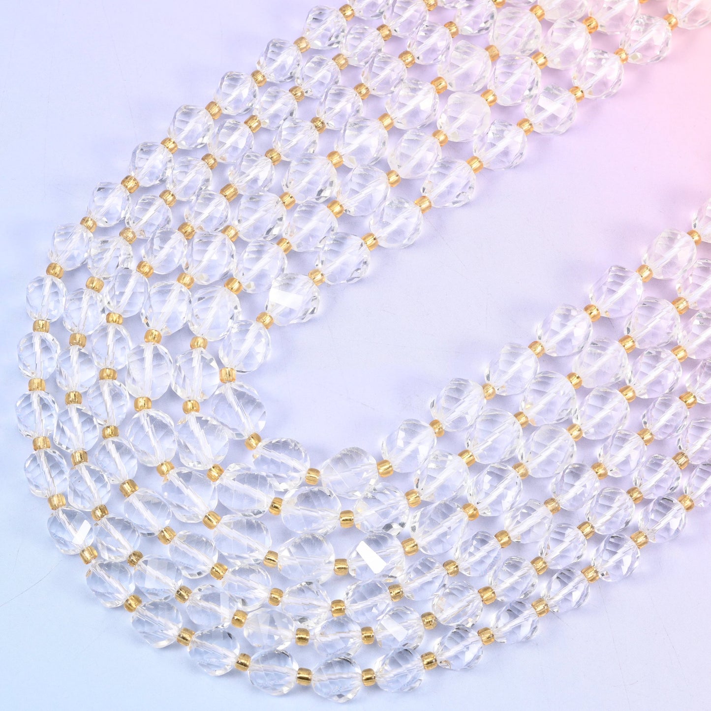 Clear Quartz Faceted Spiral Twist Beads: Size 8mm 10mm, Jewelry Making, 15 inch Strand