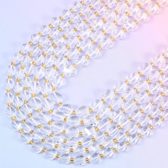 Clear Quartz Faceted Spiral Twist Beads: Size 8mm 10mm, Jewelry Making, 15 inch Strand