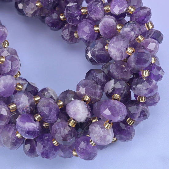 Faceted rondelle cut chevron amethyst beads