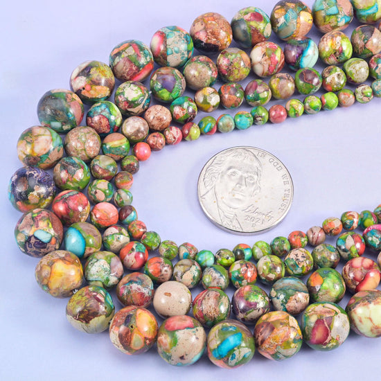Sea sediment jasper smooth round beads, 15 inch strand