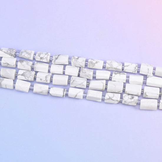 White Howlite faceted tube beads in a clean white gemstone tone