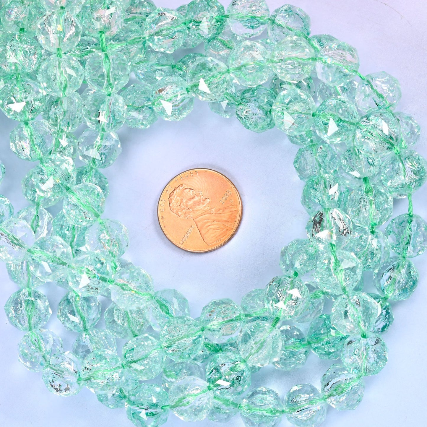 Transparent Green Faceted Round Glass Beads: Size 10mm, Jewelry Making Supply