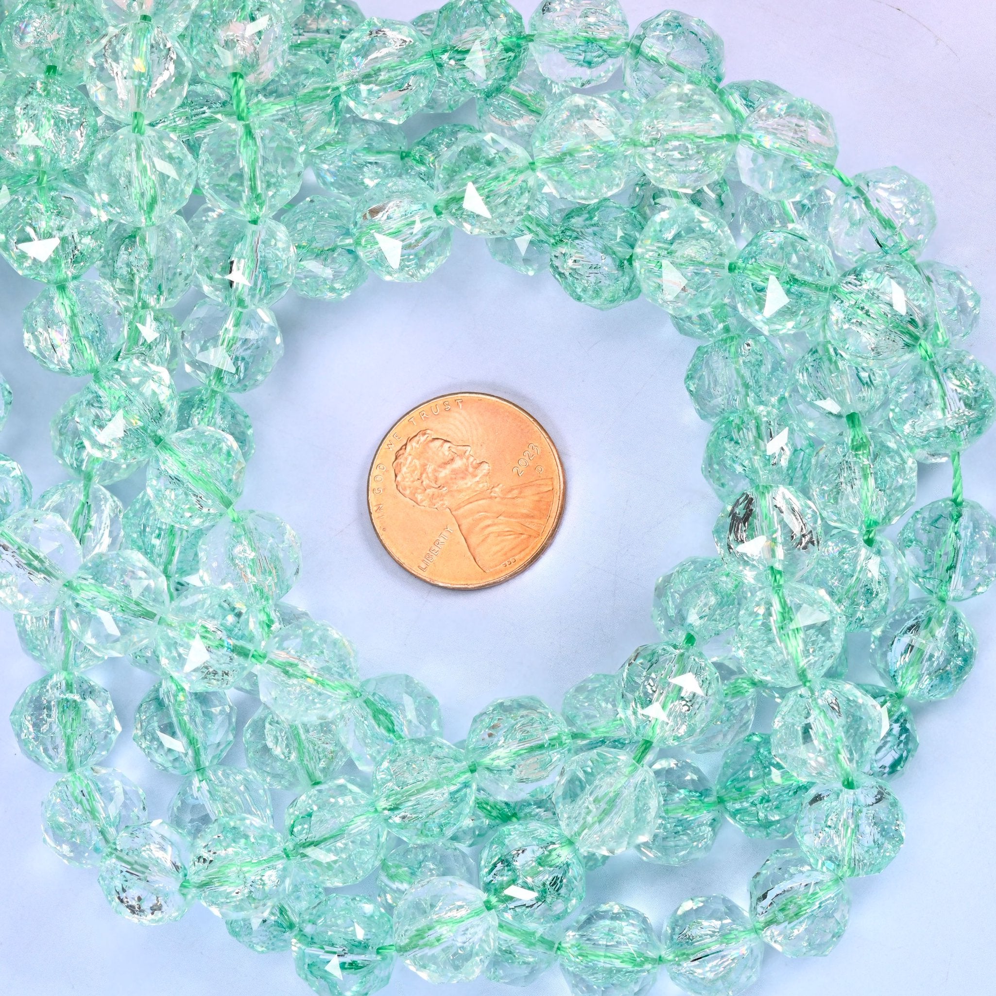 Transparent Green Faceted Round Glass Beads: Size 10mm, Jewelry Making Supply