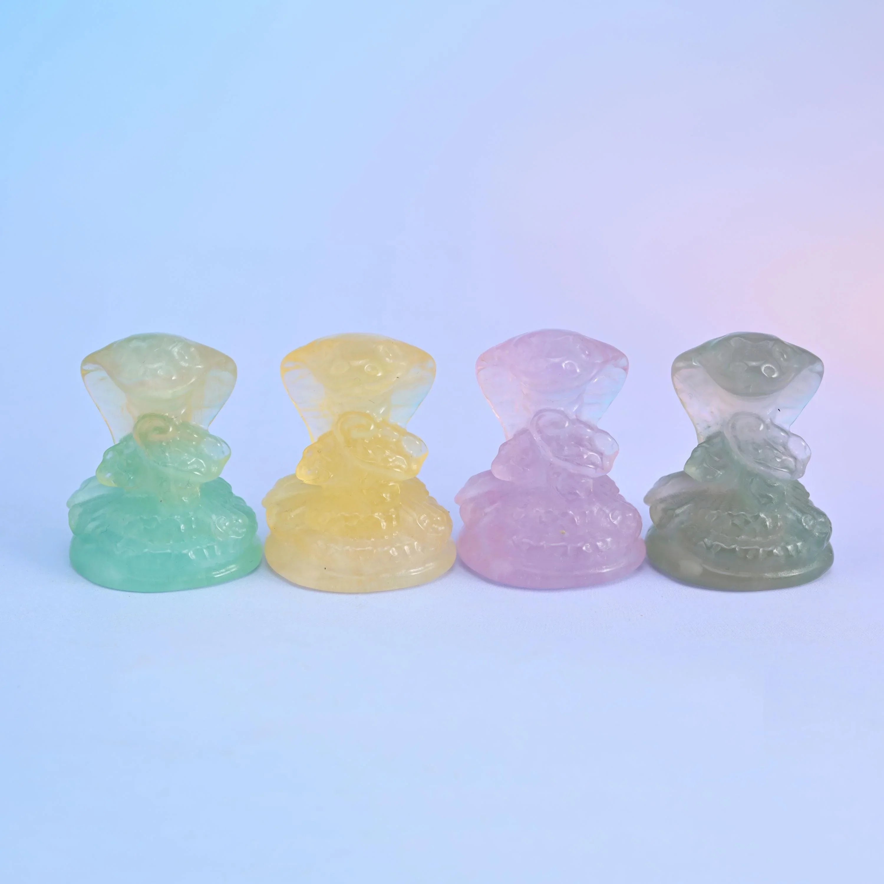1.5 Inch Fluorite Cobra Snake Figurine, hand-carved and polished.