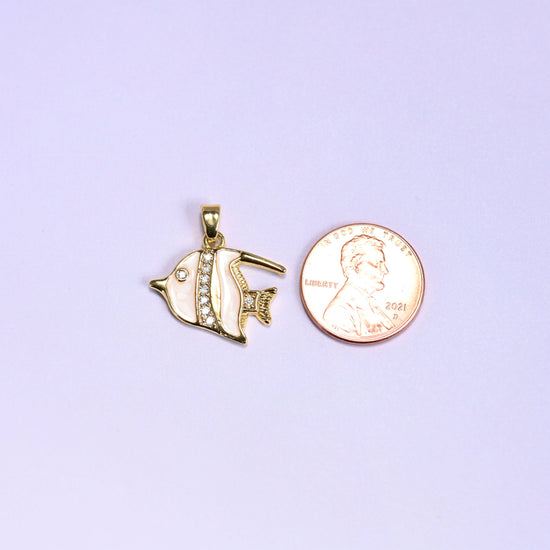 White Tropical Fish Zircon Charms: 18K Gold Filled Pendants, Jewelry Making Supply