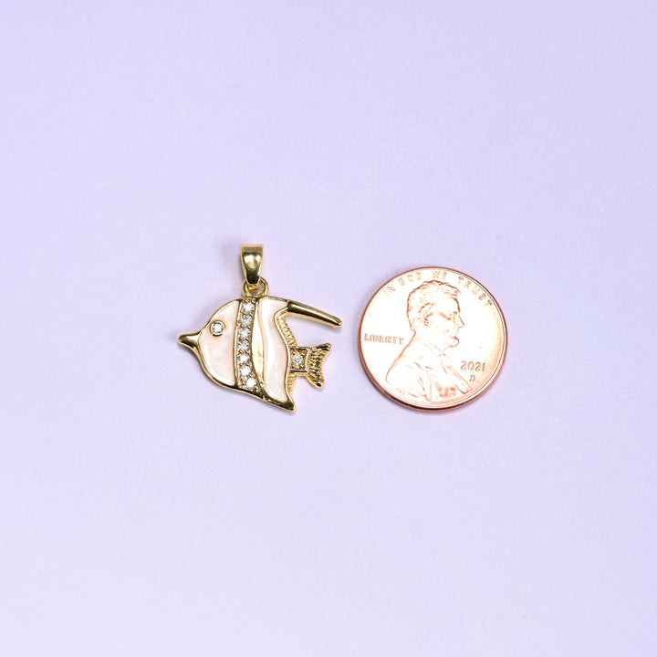 White Tropical Fish Zircon Charms: 18K Gold Plated Pendants, Jewelry Making Supply