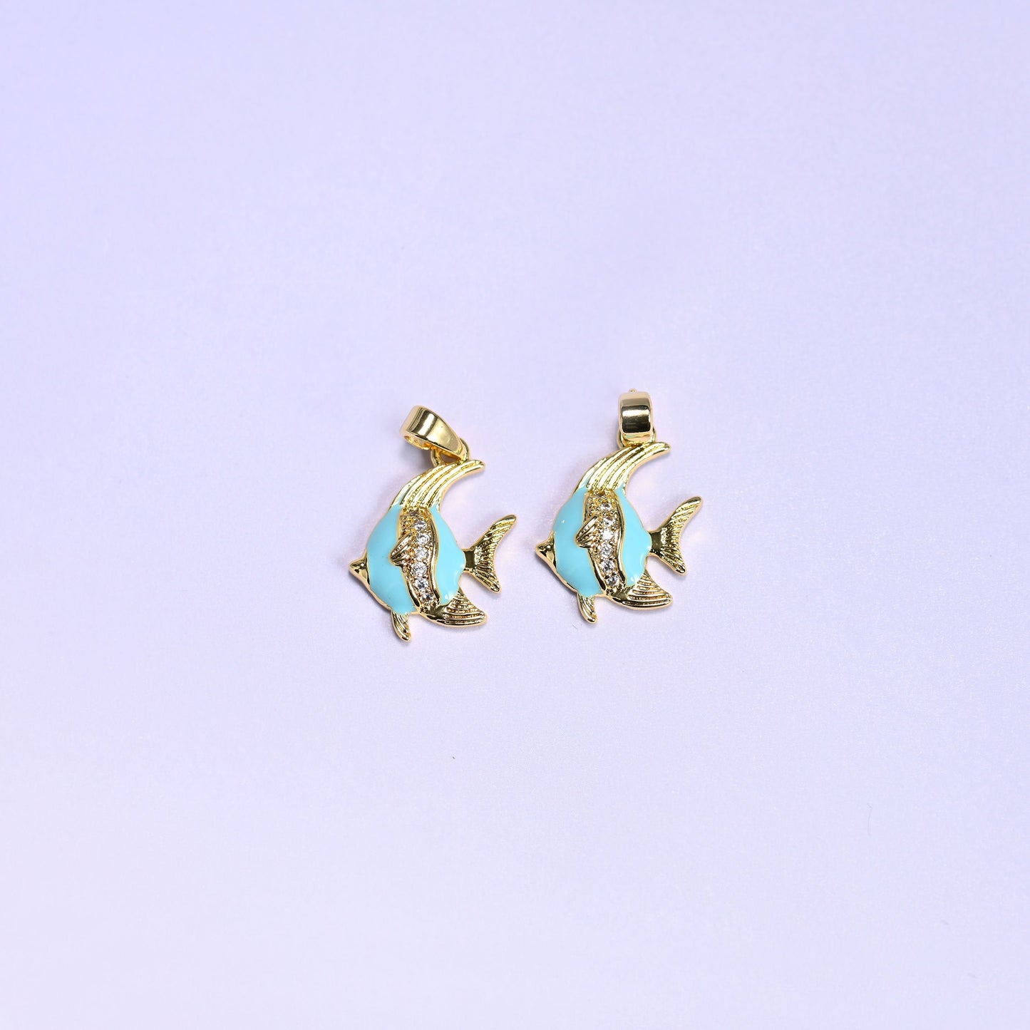 Enamel Tropical Fish Zircon Charms in gold/blue or gold/pink