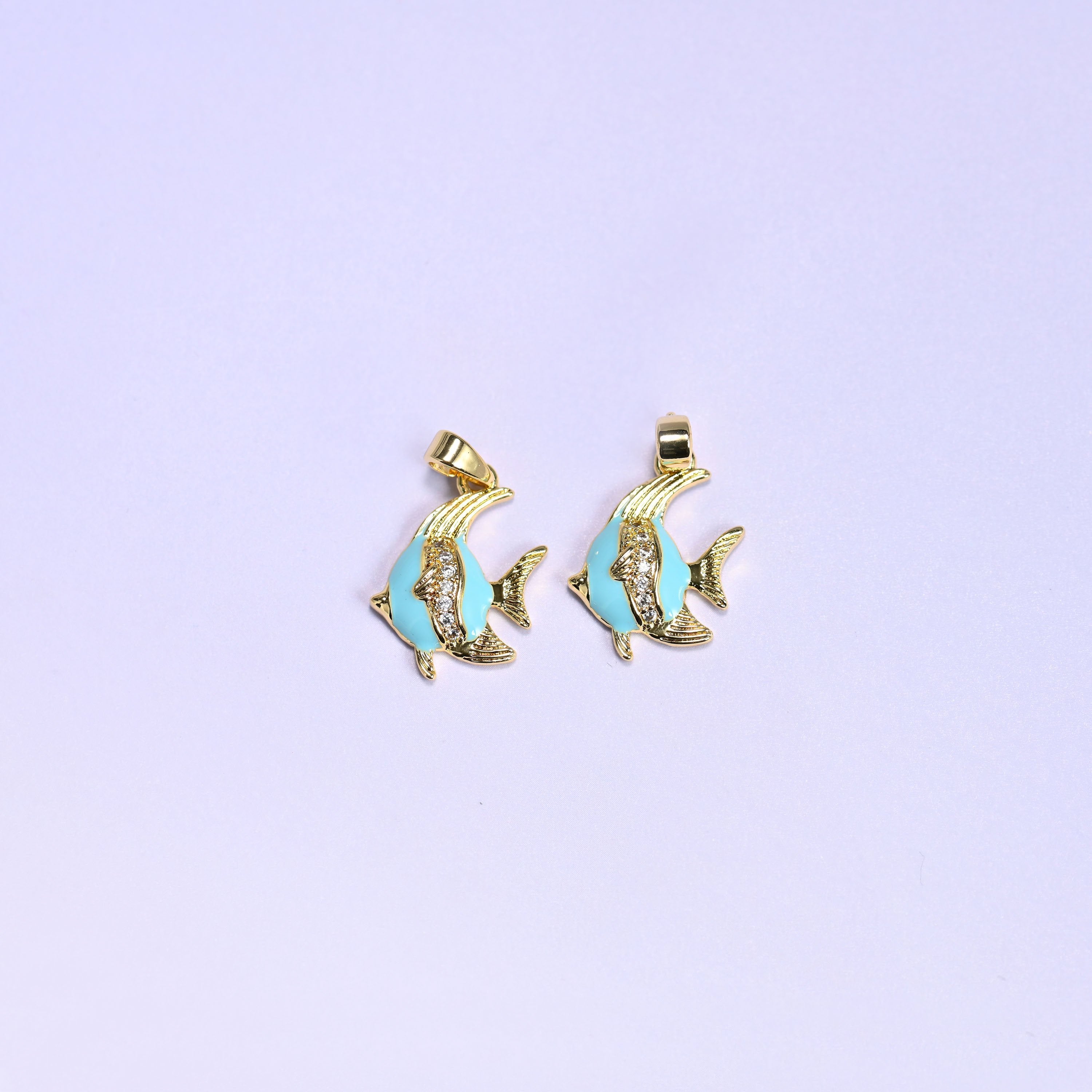 Enamel Tropical Fish Zircon Charms in gold/blue or gold/pink