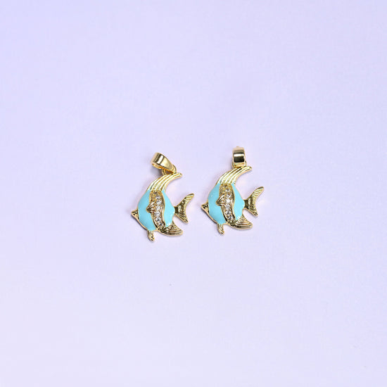 Enamel Tropical Fish Zircon Charms in gold/blue or gold/pink