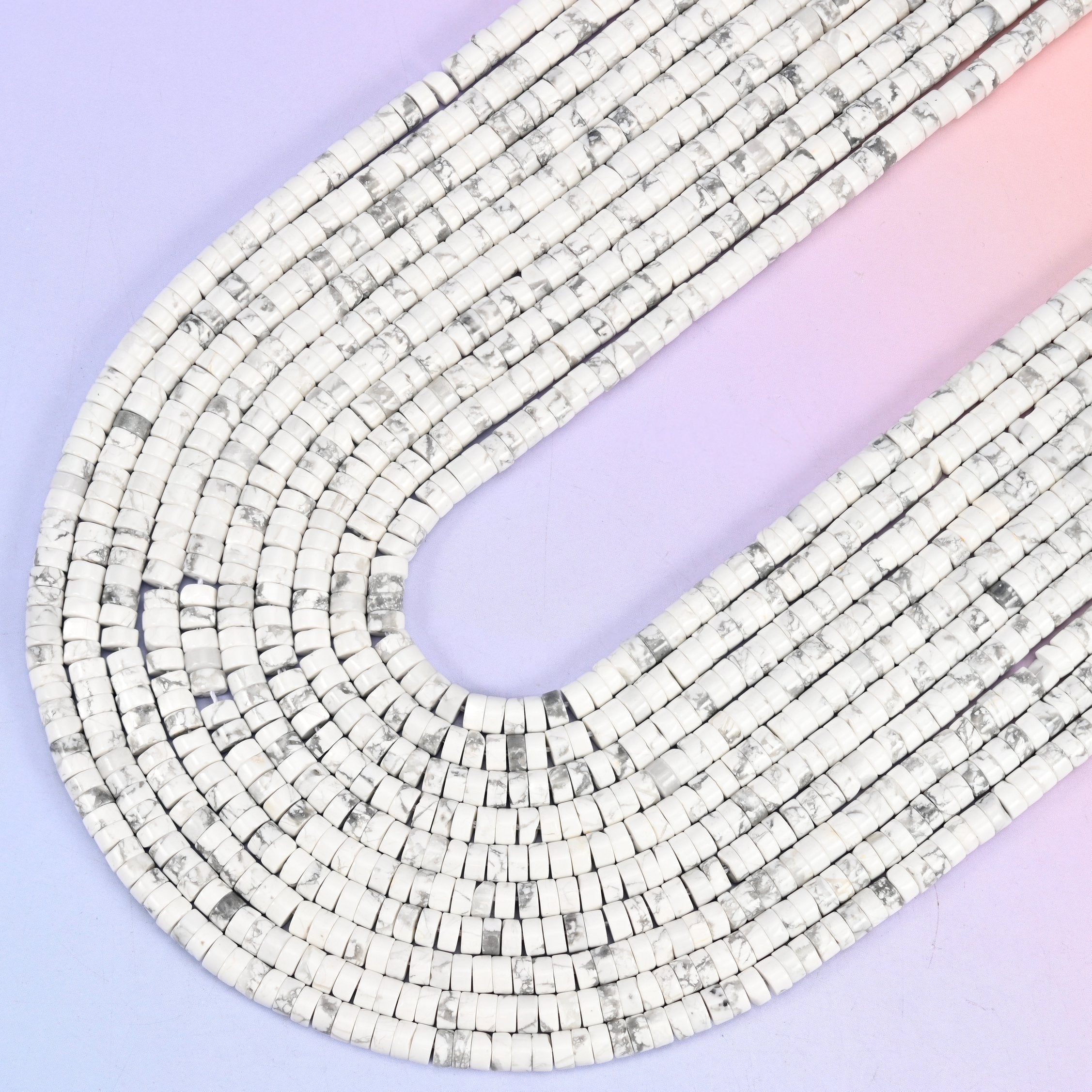 White Howlite Smooth Heishi Disc Beads, 15.5 inch strand