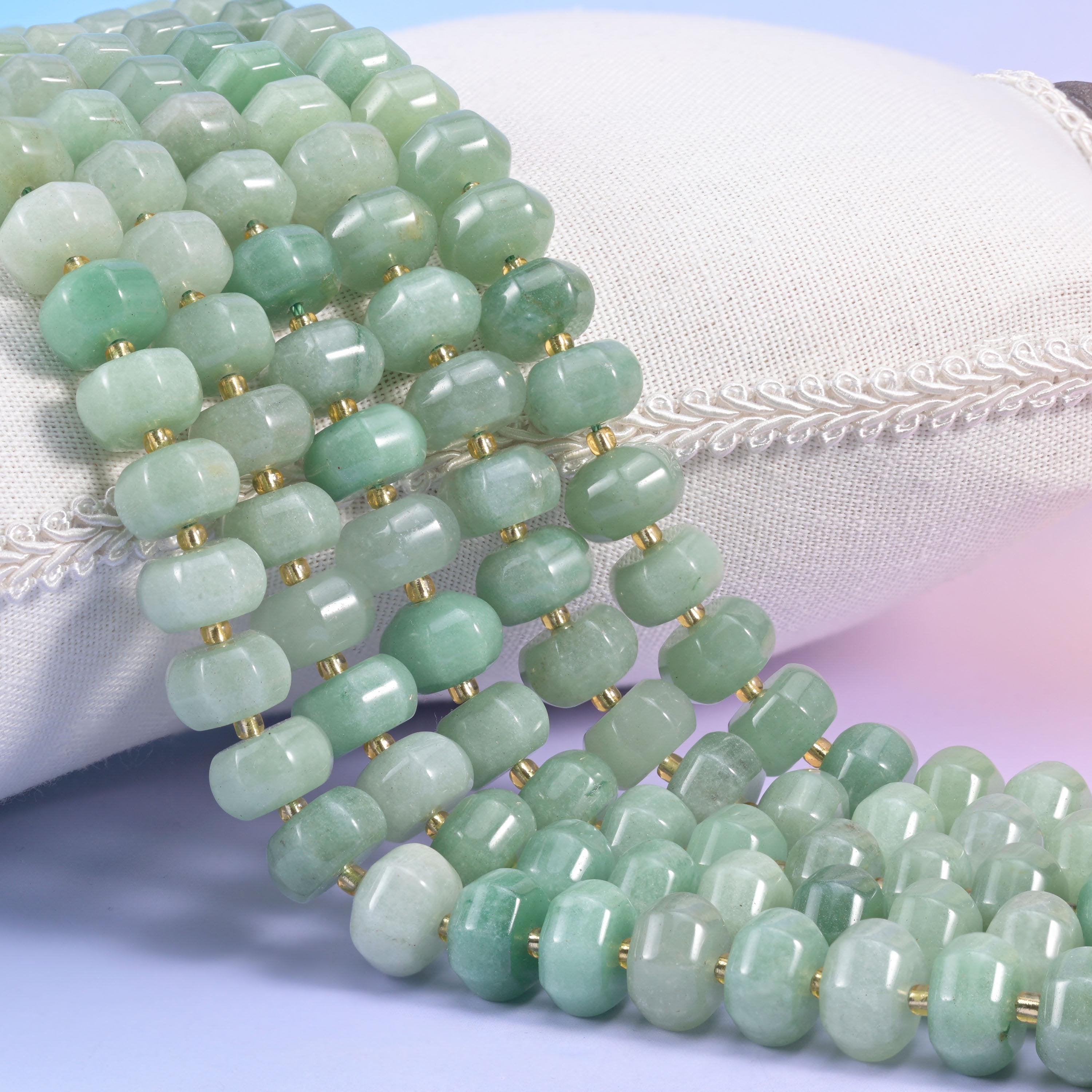 Green Aventurine Pumpkin Rondelle Beads, natural stone in mint to forest green