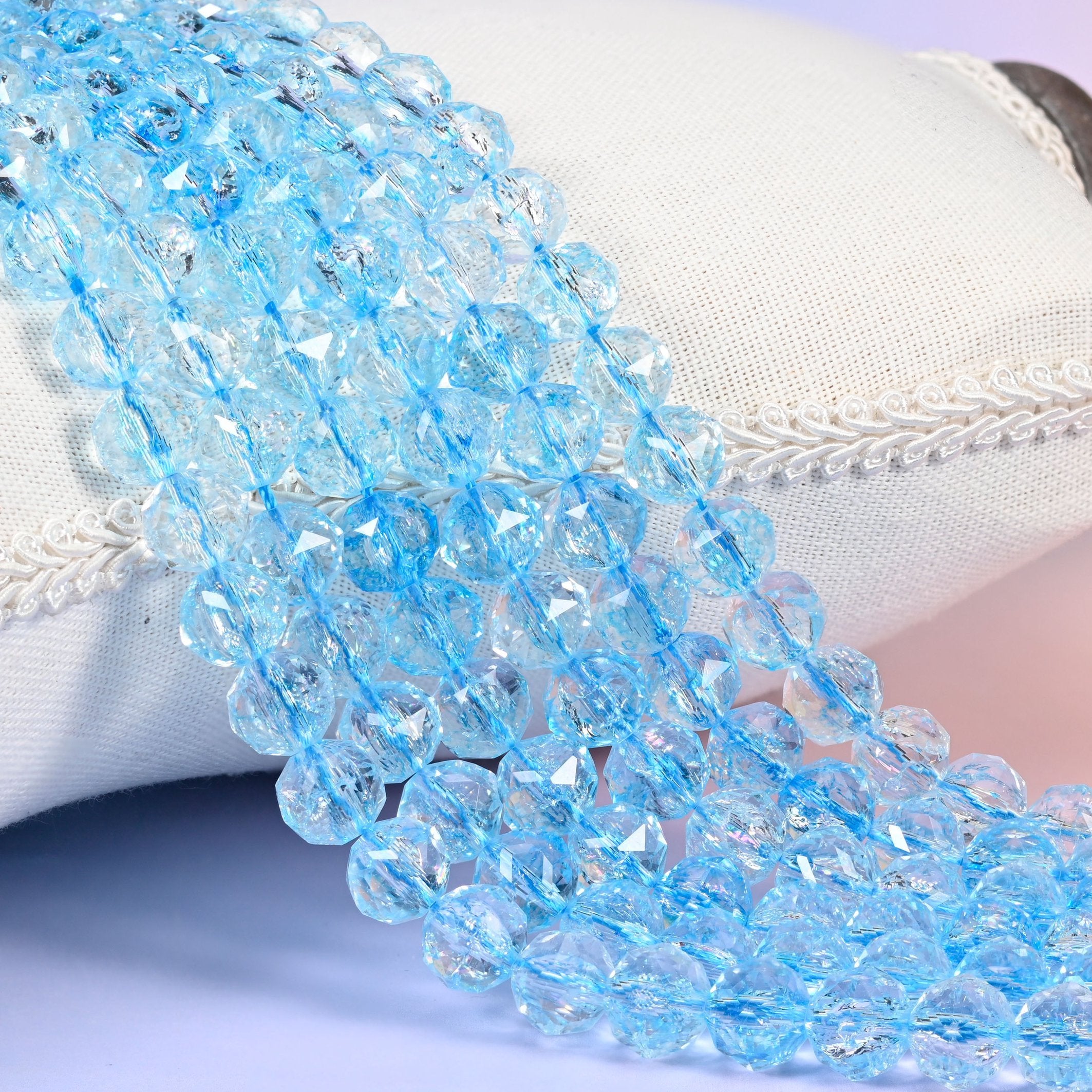 Transparent Blue Faceted Round Glass Beads