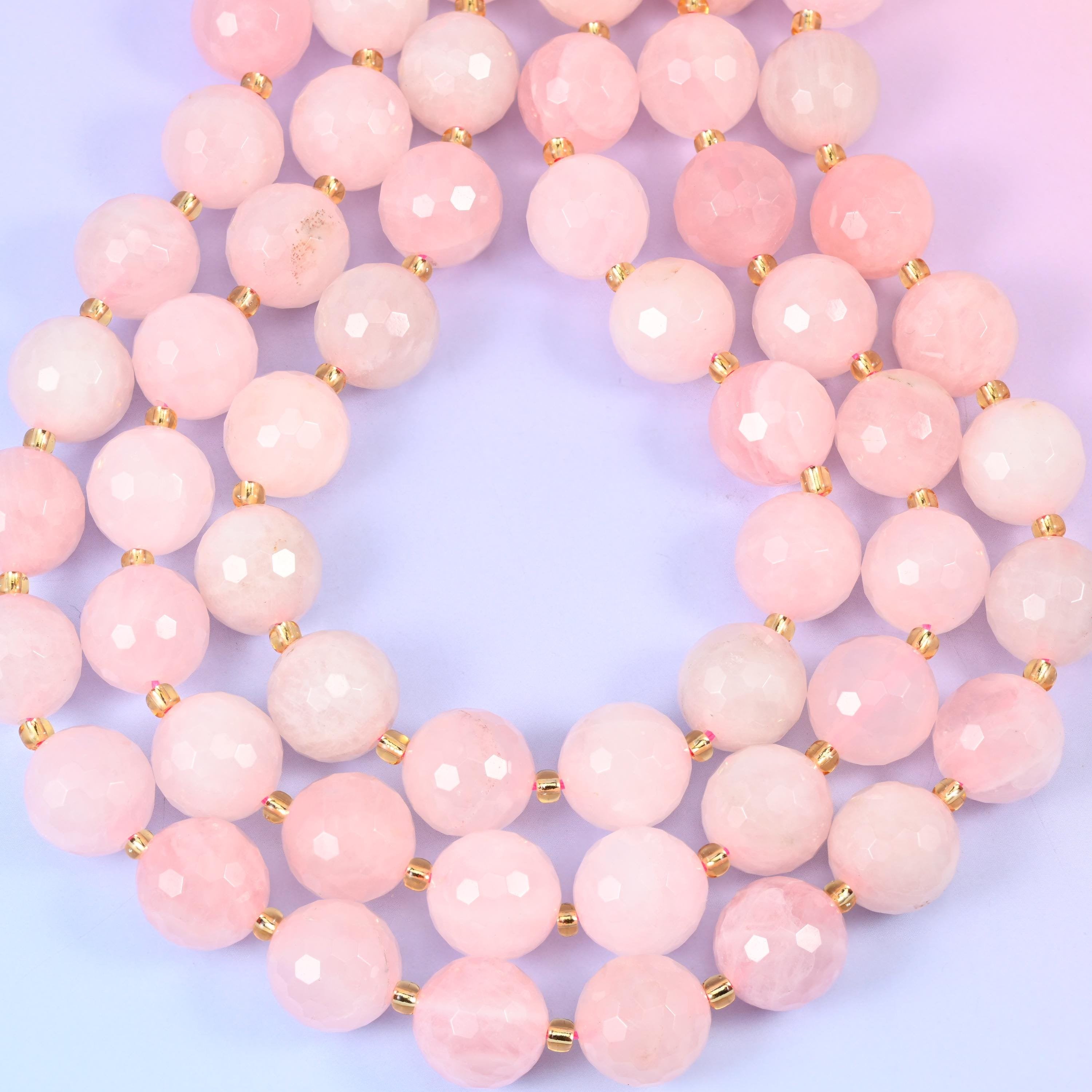 Rose Quartz Faceted Round Beads, big 16mm spheres cut with dozens of small shallow facets