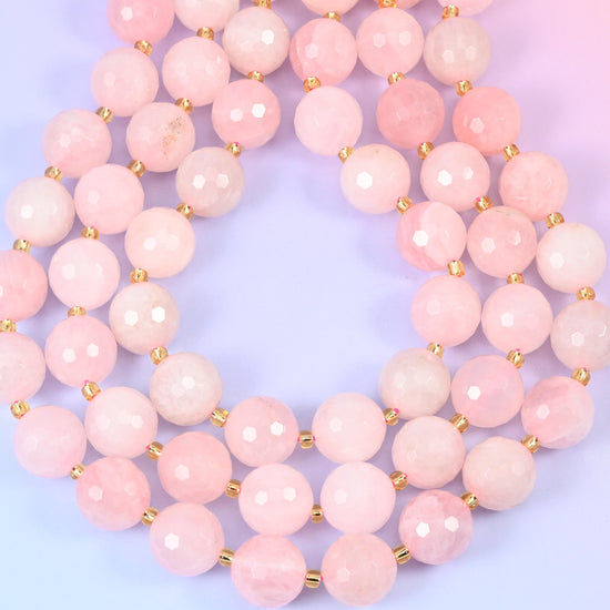 Rose Quartz Faceted Round Beads, big 16mm spheres cut with dozens of small shallow facets