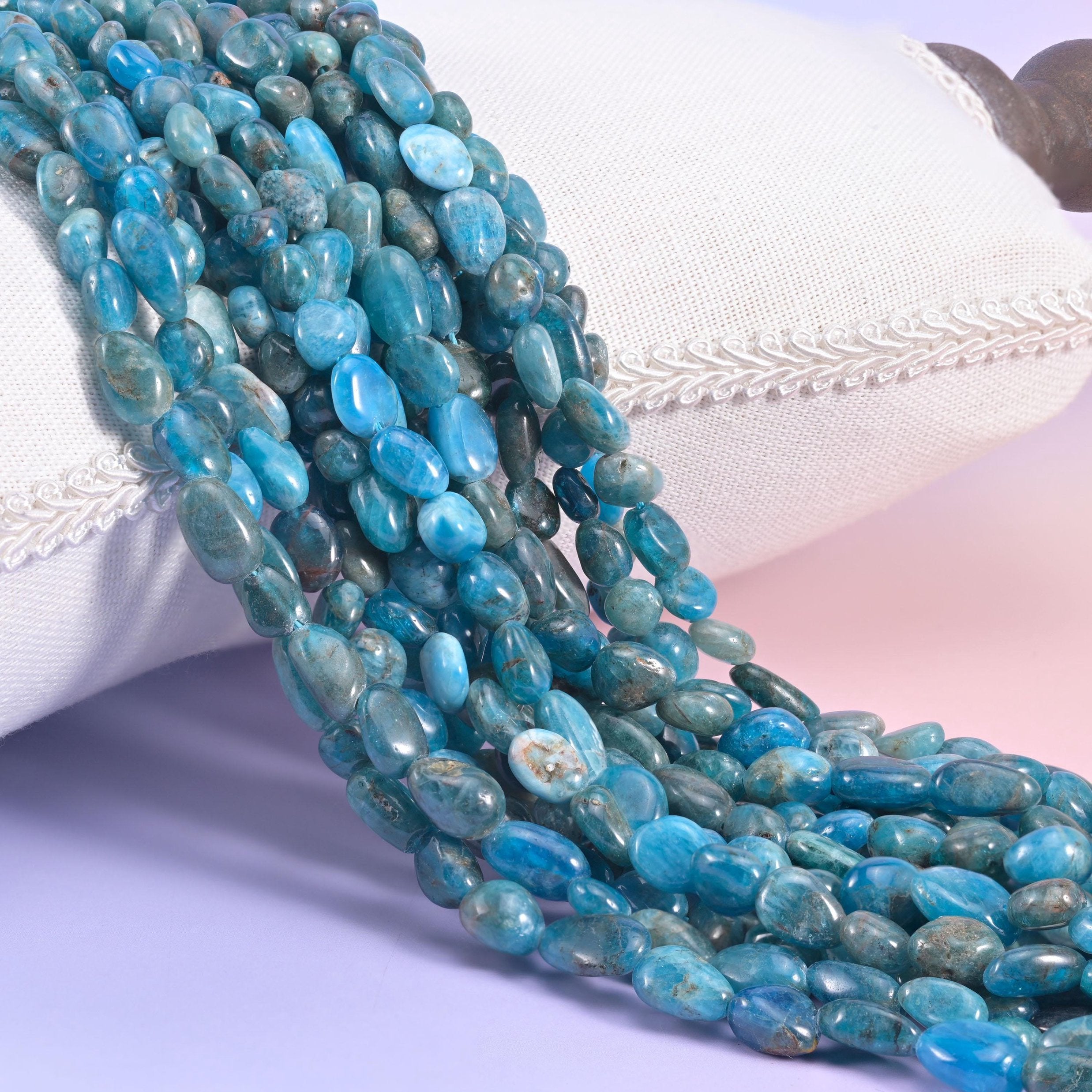 Blue Apatite Pebble Nugget Beads 6-8mm