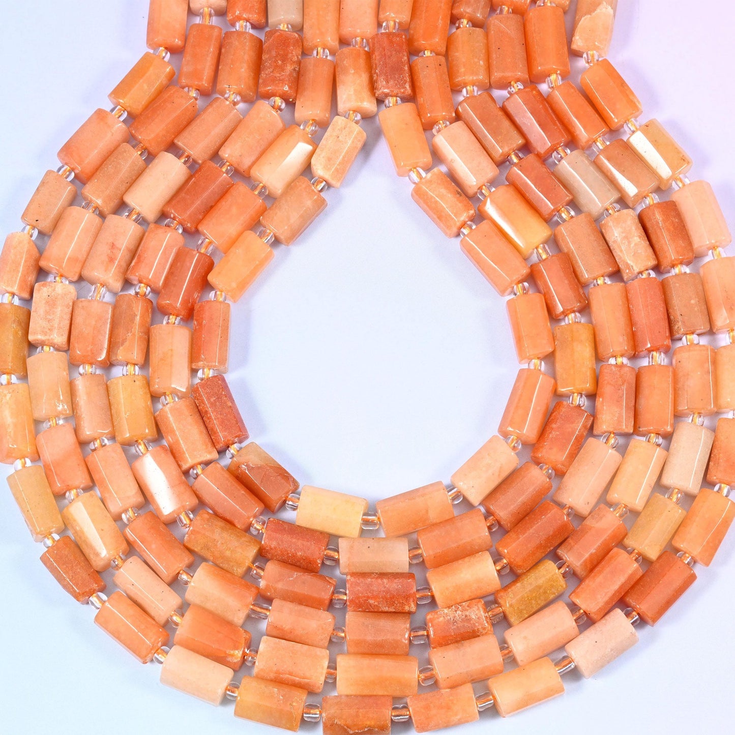 Red Aventurine Faceted Tube Beads 11x6mm, hole 1.0mm, center drilled