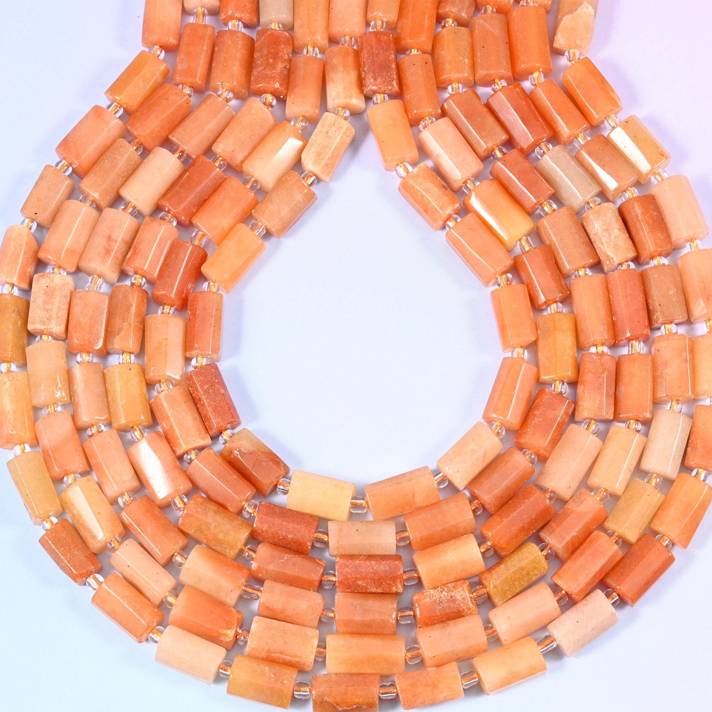 Red Aventurine Faceted Tube Beads 11x6mm, hole 1.0mm, center drilled