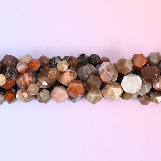 Natural Petrified Wood gemstone beads with a faceted star cut