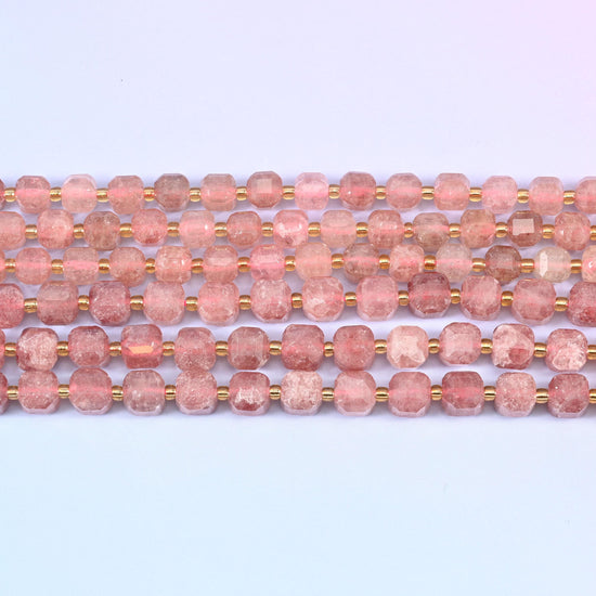 Strawberry Quartz in dusty rose with rust-red mineral flecks