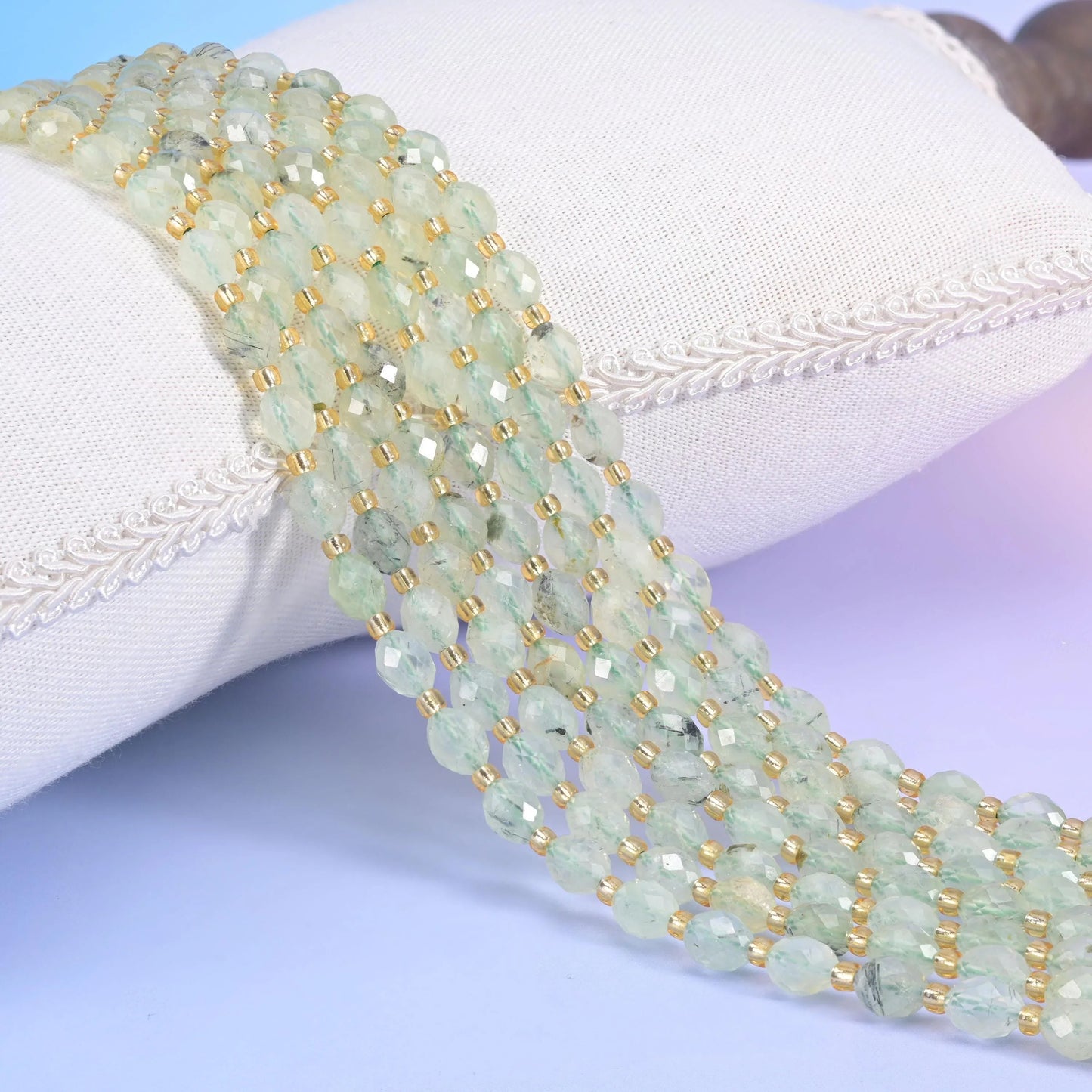 Light Green Prehnite Faceted Rice Barrel Beads