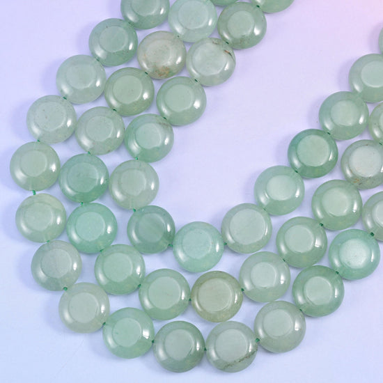 Green Aventurine coin beads, 1.2mm centre-drilled hole