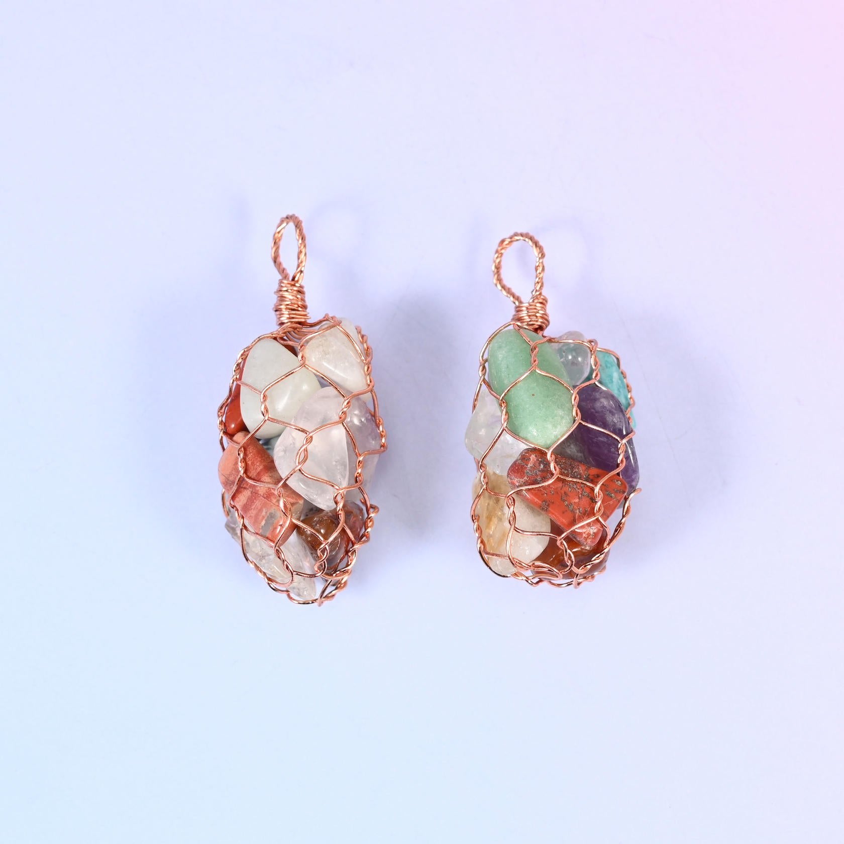 Wire Wrapped Cage Gemstone Chip Pendant, sold per piece