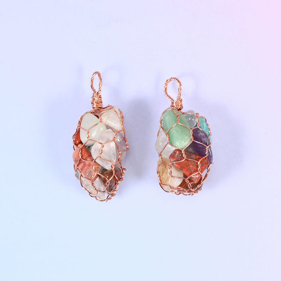 Wire Wrapped Cage Gemstone Chip Pendant, sold per piece