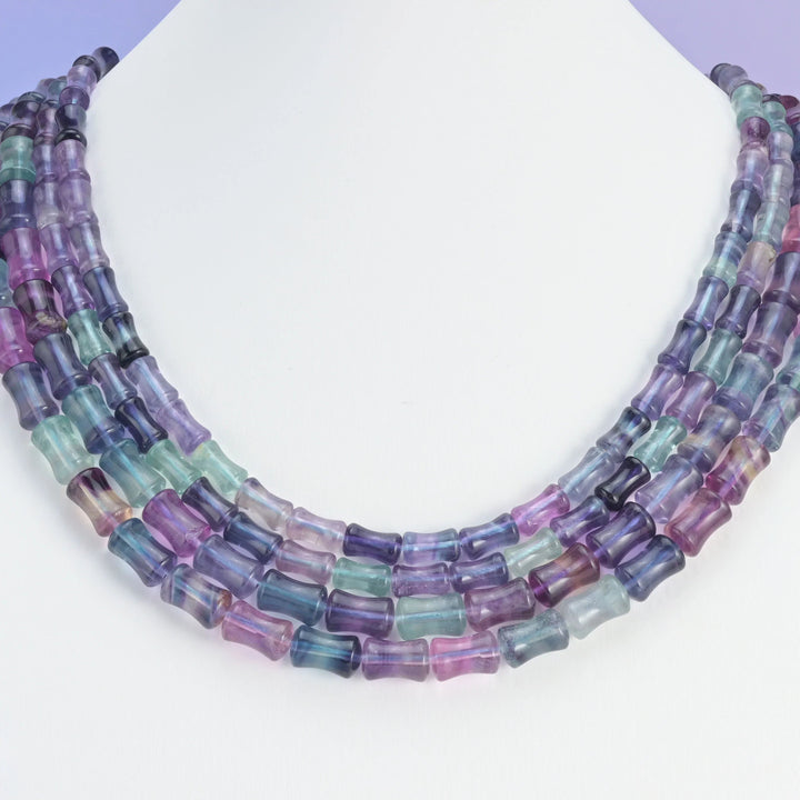 Rainbow Fluorite beads, bamboo stem tube shape.