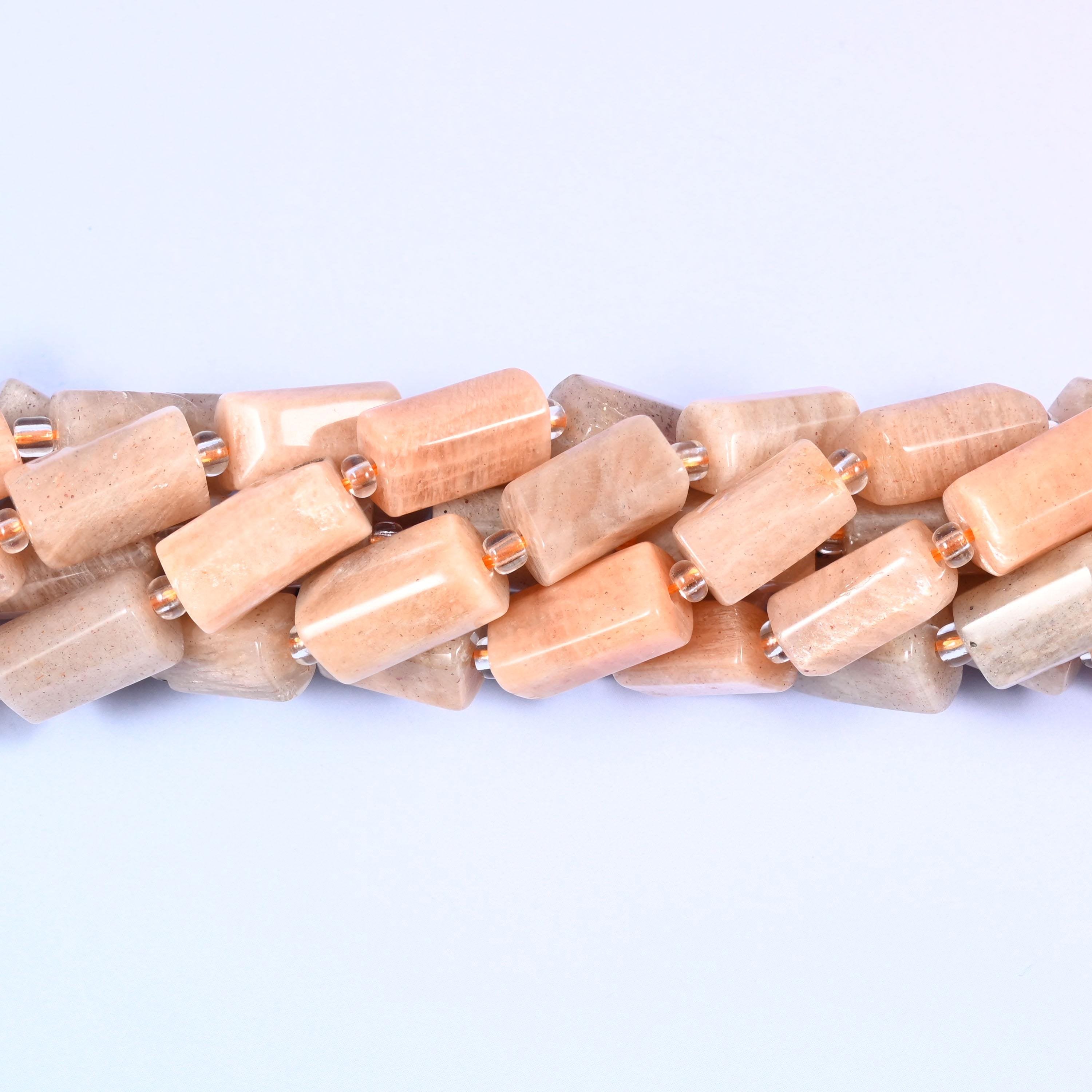 Natural Peach Moonstone faceted tube cylinder beads with a soft peach color and a sleek, modern shape