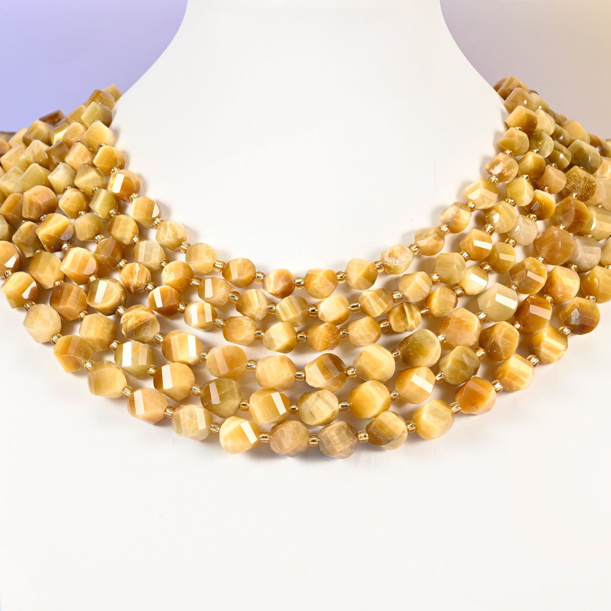 Gold Tiger Eye beads, faceted spiral twist, 8mm 10mm