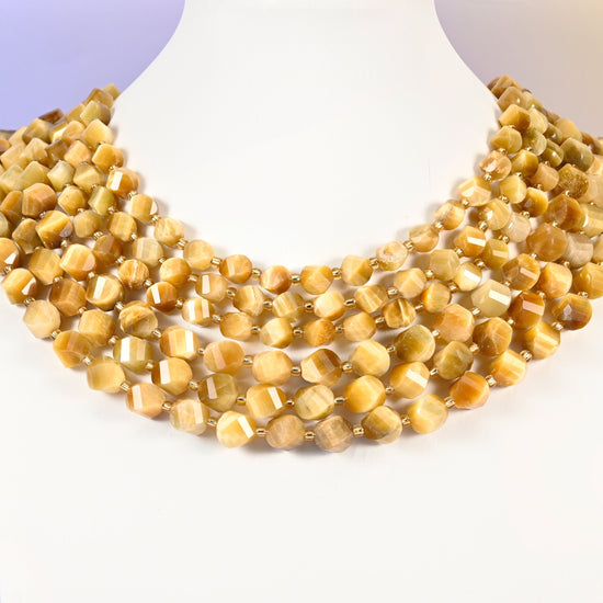 Gold Tiger Eye beads, faceted spiral twist, 8mm 10mm