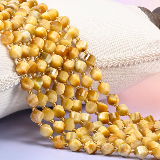 Gold Tiger Eye Faceted Spiral Twist Beads