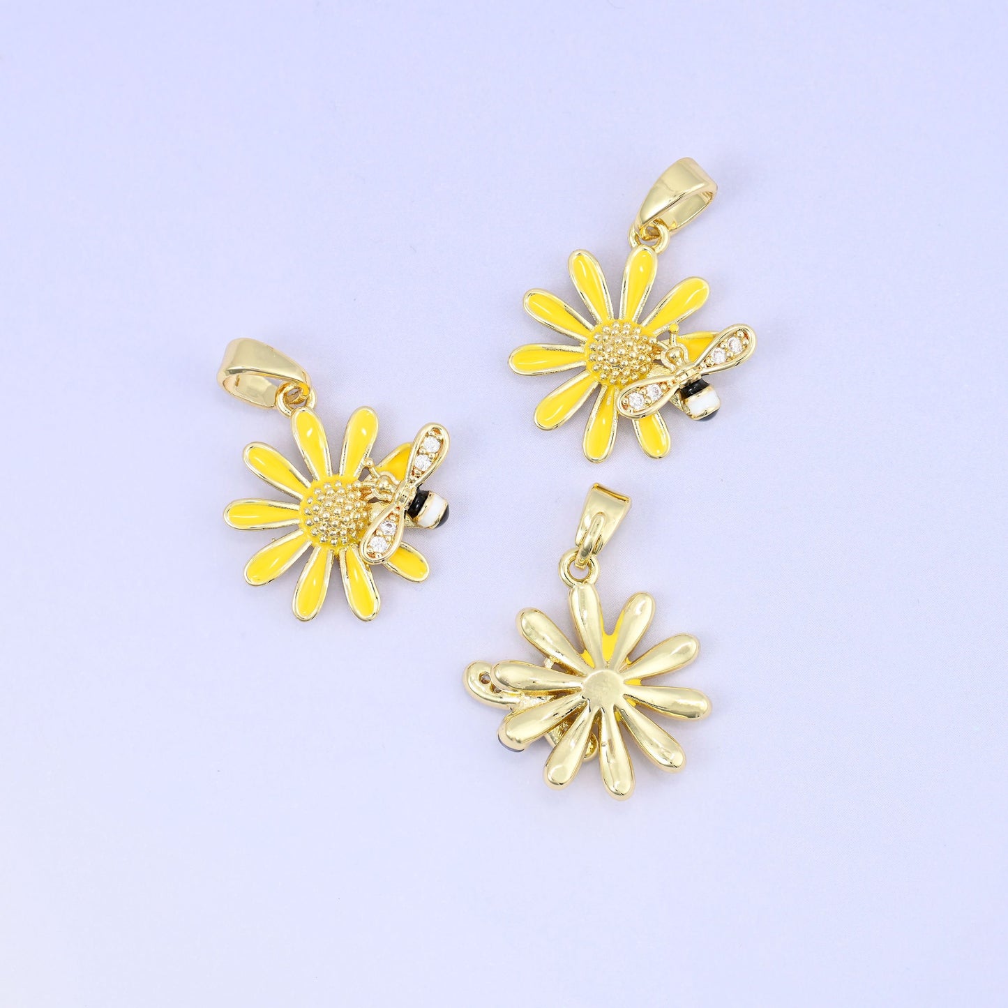 Sunflower Bee Charm Pendant, sold individually, 1 piece per order