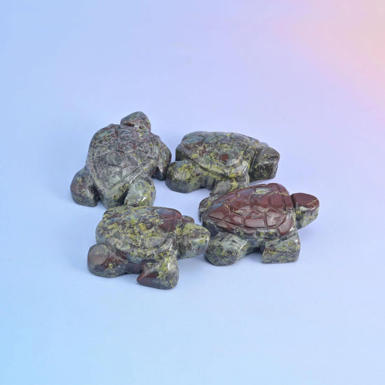 Carved natural stone sea turtle figurine, about 2.1 oz, sold per piece in the stone you select