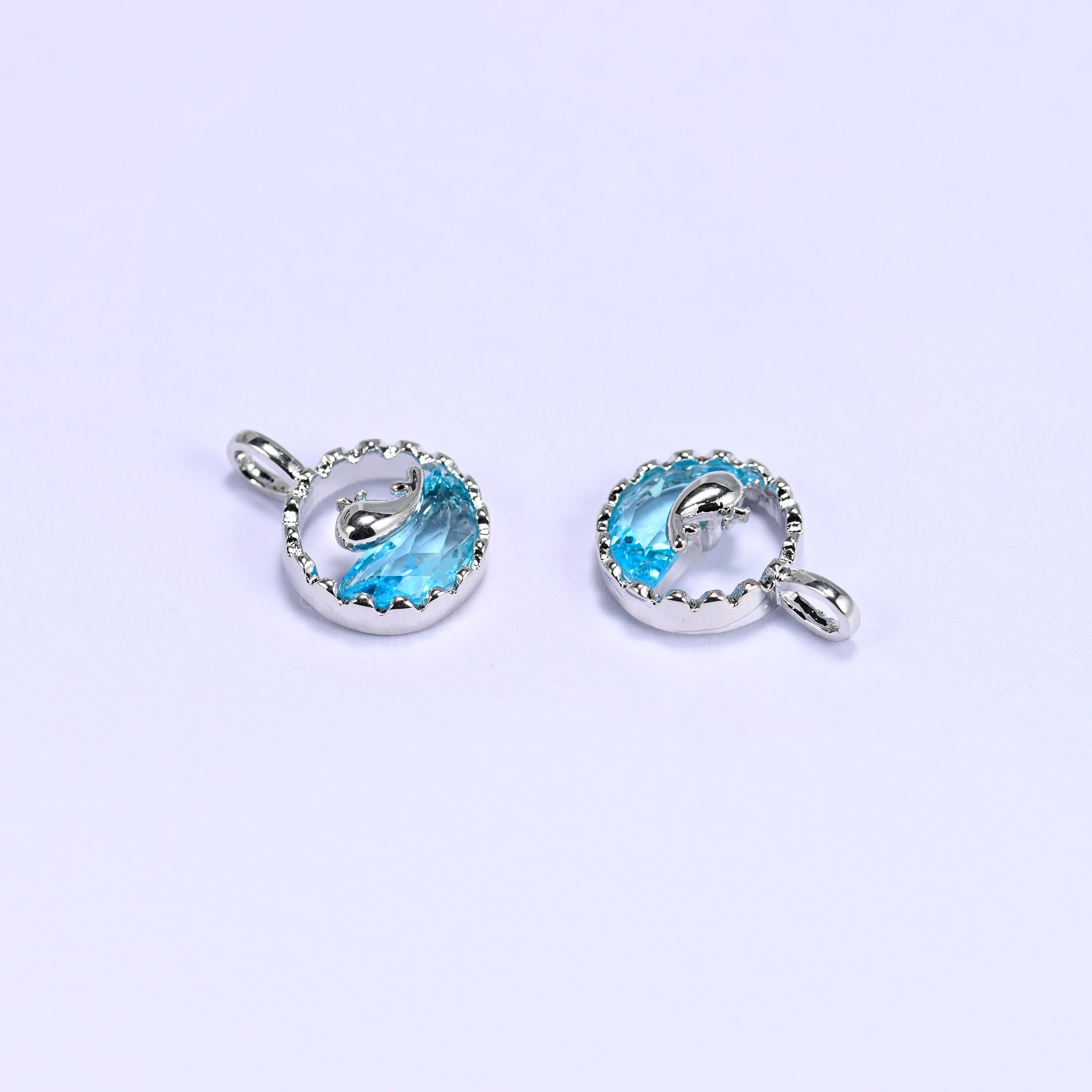 Silver Round Blue Zircon Whale Charms: DIY Pendants, Jewelry Making Supply