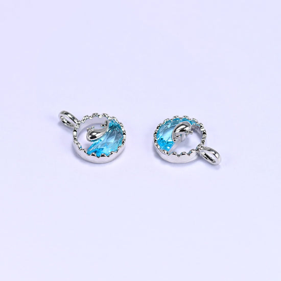 Silver Round Blue Zircon Whale Charms: DIY Pendants, Jewelry Making Supply