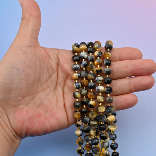 Dream Tiger's Eye beads, faceted rondelle, 6x8mm