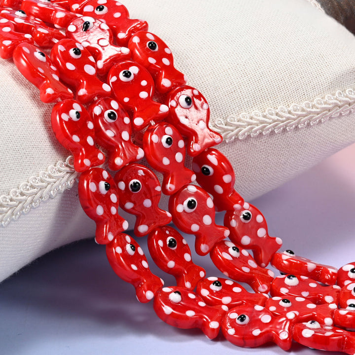 Red with White Dot Fish Glass Beads