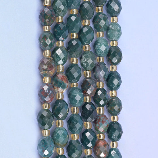 Oriental Jasper Faceted Rice Barrel Beads, 15.5 inch strand